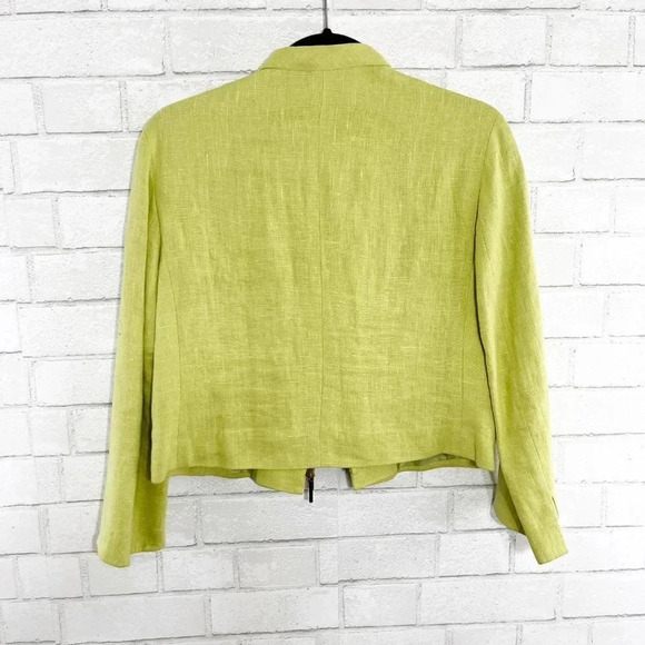 Akris Punto Lime Green 100% Linen Zip Front Blazer Jacket Women's Size 6 - Picture 6 of 9